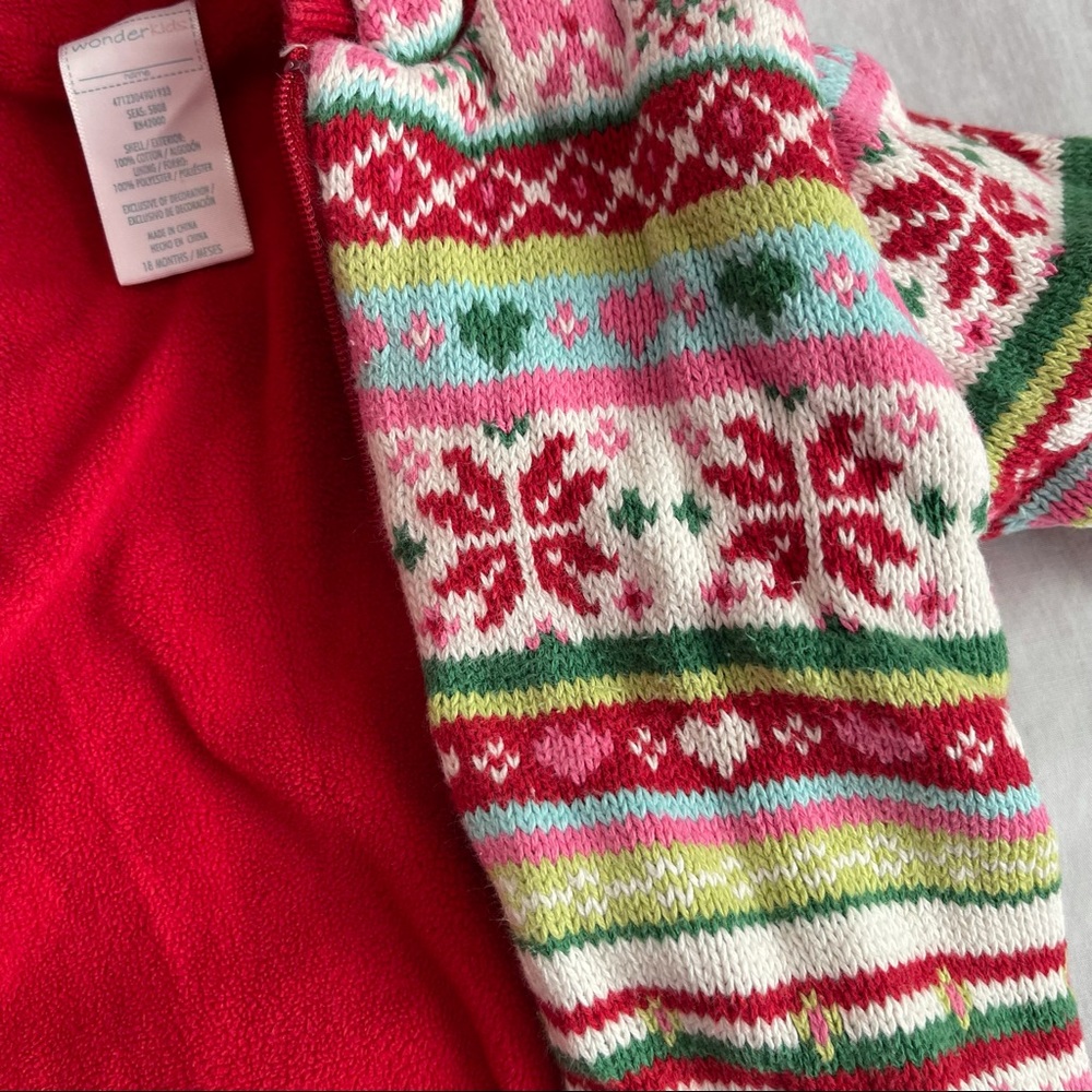 Wonder Kids 18M lined Christmas sweater. Zip up, very thick unisex red green - Picture 5 of 7